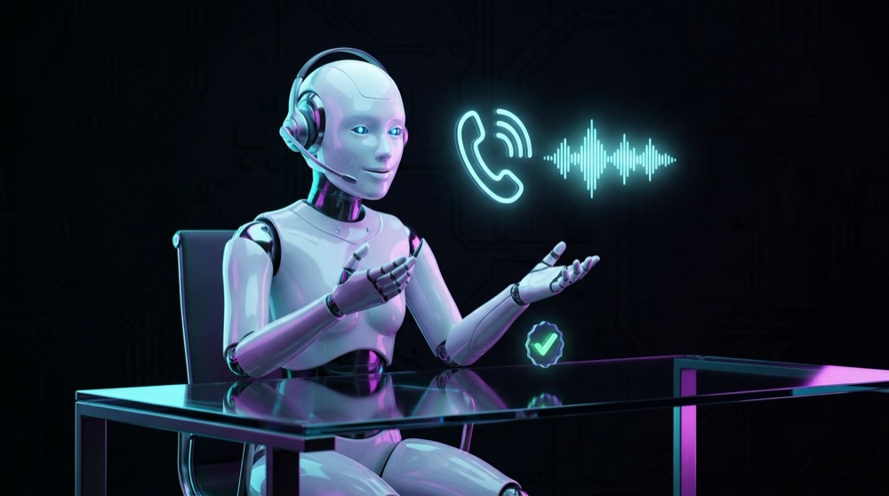 AI voice agent with a headset calling and qualifying a lead